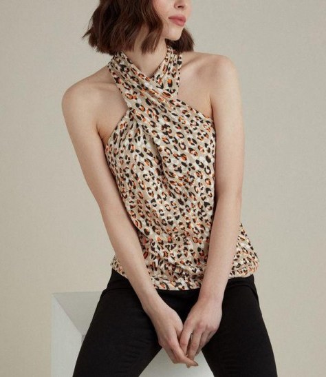 Karen Millen Leopard Halterneck Top / glamorous animal print halter tops - flipped