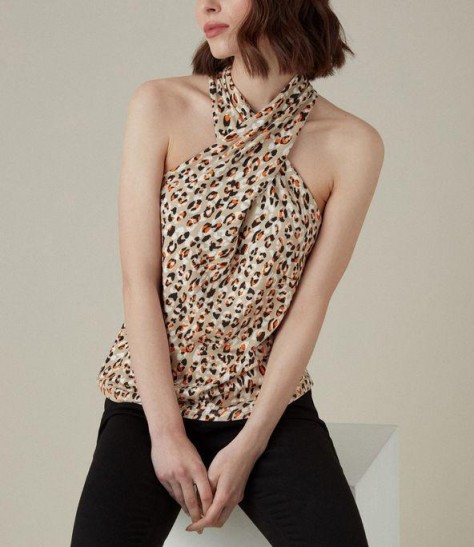 Karen Millen Leopard Halterneck Top / glamorous animal print halter tops