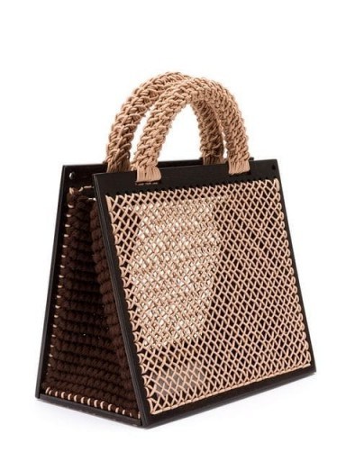 LITKOVSKAYA structured tote bag – beige woven bags – brown wood structured handbag - flipped