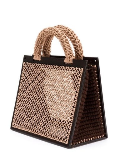 LITKOVSKAYA structured tote bag – beige woven bags – brown wood structured handbag