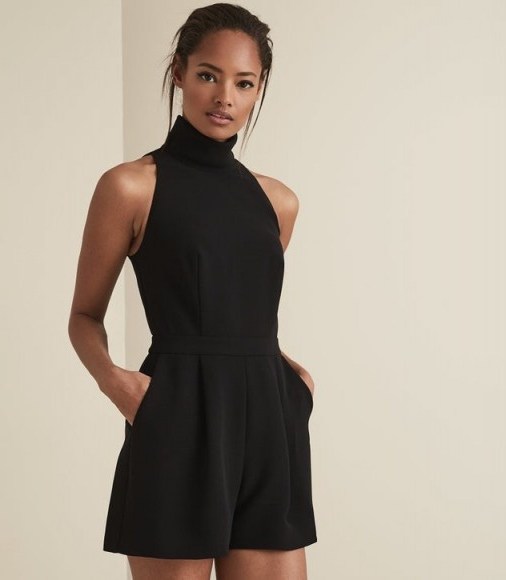 REISS LUCILLE OPEN BACK PLAYSUIT BLACK ~ evening tailored playsuits - flipped