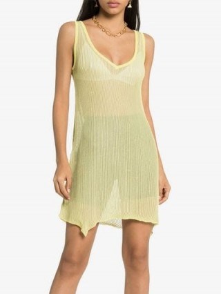 Marques’Almeida Sleeveless Knitted Dress in Yellow | sheer knitwear - flipped