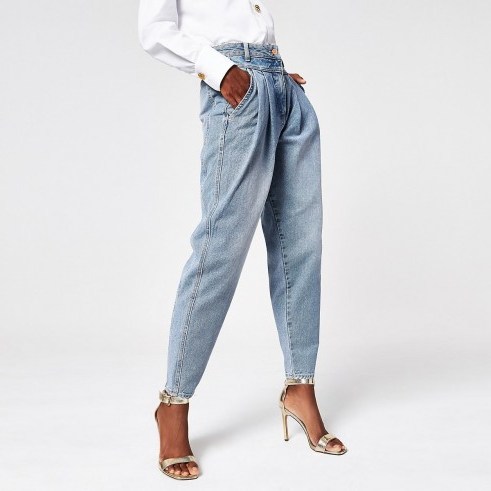 River Island Mid blue barrel leg jeans | front pleats | pleated denim - flipped