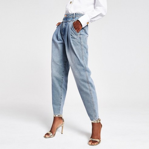 River Island Mid blue barrel leg jeans | front pleats | pleated denim
