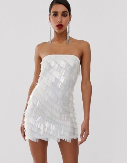 Missguided Peace and Love bandeau mini dress in all over sequins silver | strapless party dresses - flipped