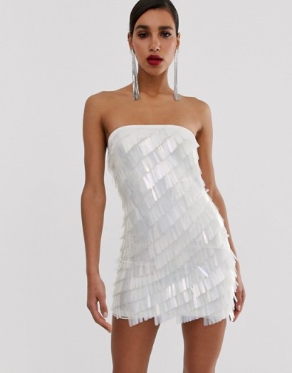 Missguided Peace and Love bandeau mini dress in all over sequins silver | strapless party dresses
