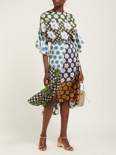 BIYAN Miyana floral-print silk skirt ~ asymmetric multi print skirts