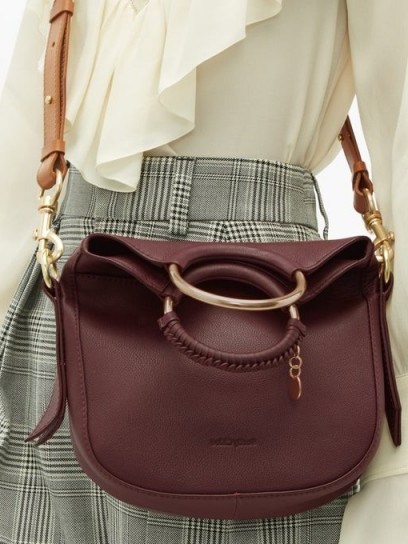 SEE BY CHLOÉ Monroe small leather cross-body bag burgundy ~ metal top handle crossbody - flipped