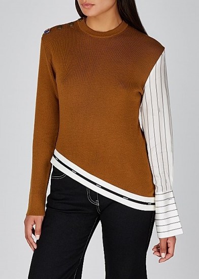 MONSE Brown panelled wool jumper ~ asymmetric hem sweater - flipped