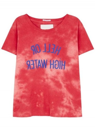 MOTHER Sinful tie-dye cotton-blend T-shirt in red / slogan tee - flipped