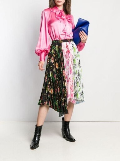 MSGM asymmetric floral print pleated skirt / mixed florals - flipped