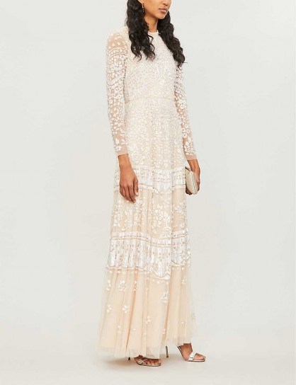 NEEDLE AND THREAD Aurora sequin-embroidered long-sleeved tulle maxi dress vintage blossom - flipped