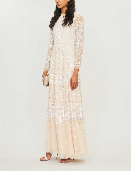 NEEDLE AND THREAD Aurora sequin-embroidered long-sleeved tulle maxi dress vintage blossom