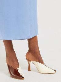 WANDLER Niva bi-colour leather mules in brown and ivory ~ colour block sculptural heels