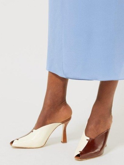WANDLER Niva bi-colour leather mules in brown and ivory ~ colour block sculptural heels - flipped