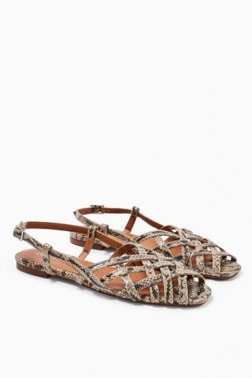 TOPSHOP OLIVIA Strappy Slingback Sandals Natural. REPTILE PRINTS - flipped