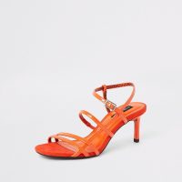 River Island Orange caged skinny heel sandals | bright strappy slingbacks