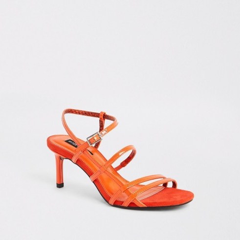 River Island Orange caged skinny heel sandals | bright strappy slingbacks - flipped