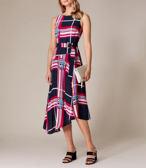 Karen Millen Oversized-Check Maxi Dress / asymmetrical hemline