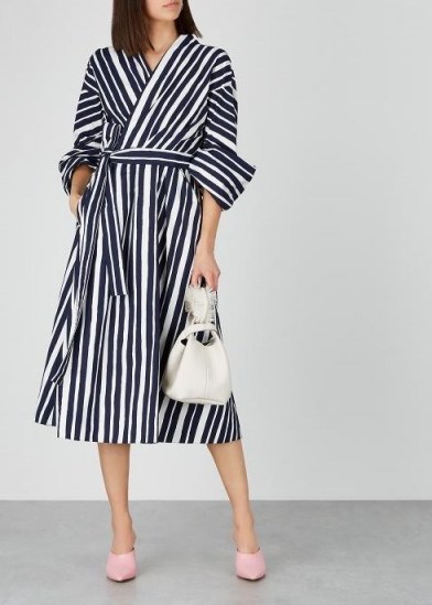 PAULE KA Striped cotton wrap dress ~ chic navy and white stripe dresses - flipped