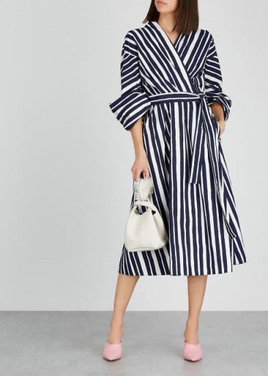 PAULE KA Striped cotton wrap dress ~ chic navy and white stripe dresses