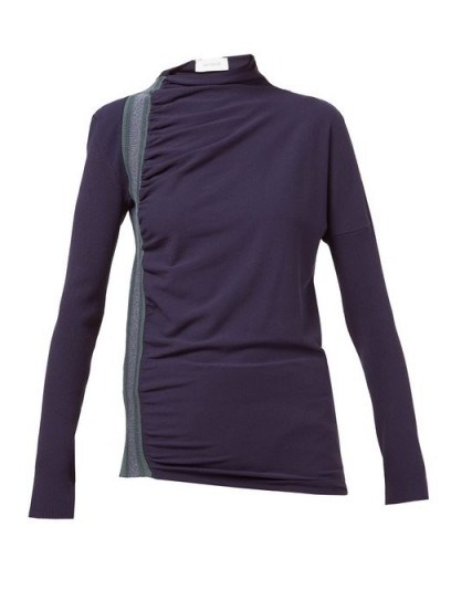 SPORTMAX Pepli top in navy ~ blue ruched sporty clothing - flipped