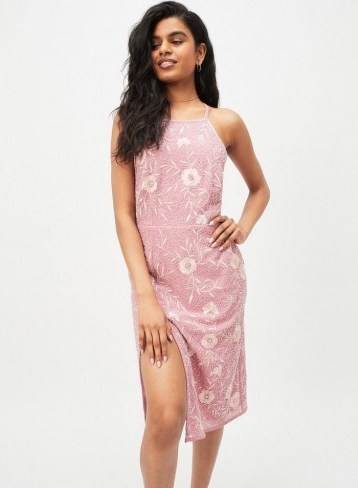 MISS SELFRIDGE PETITE Pink Embellished Midi Dress – luxe style strappy back dresses - flipped