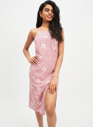 MISS SELFRIDGE PETITE Pink Embellished Midi Dress – luxe style strappy back dresses