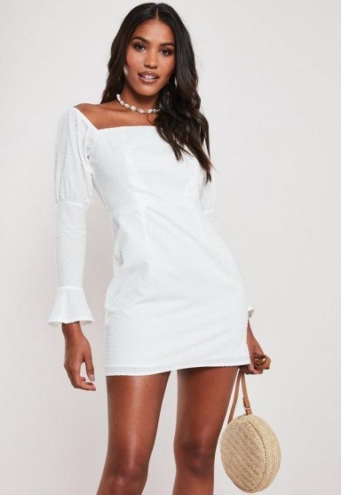 Missguided petite white dobby spot milkmaid mini dress | square neck summer dresses - flipped