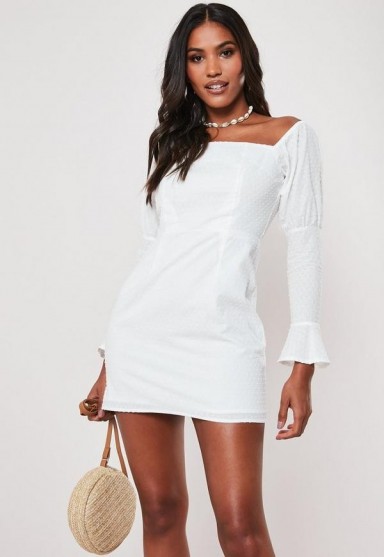 Missguided petite white dobby spot milkmaid mini dress | square neck summer dresses