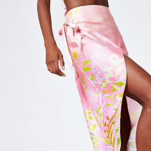RIVER ISLAND Pink floral wrap skirt – evening luxe - flipped