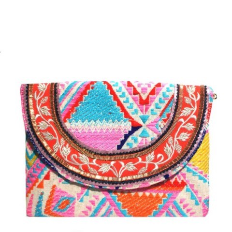 Pink Jacquard Envelope Clutch by Simitri on Wolf & Badger – summery pastel hued jacquard fabric clutch - flipped