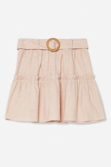 Topshop Pink Linen Blend Tiered Mini Skirt | summer skirts - flipped