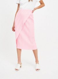 MISS SELFRIDGE Pink Plisse Wrap Skirt – asymmetric front midi