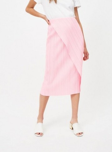 MISS SELFRIDGE Pink Plisse Wrap Skirt – asymmetric front midi - flipped