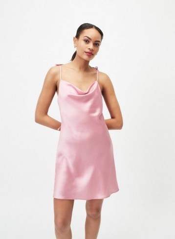MISS SELFRIDGE Pink Tie Shoulder Slip Dress – cowl neck cami dresses - flipped