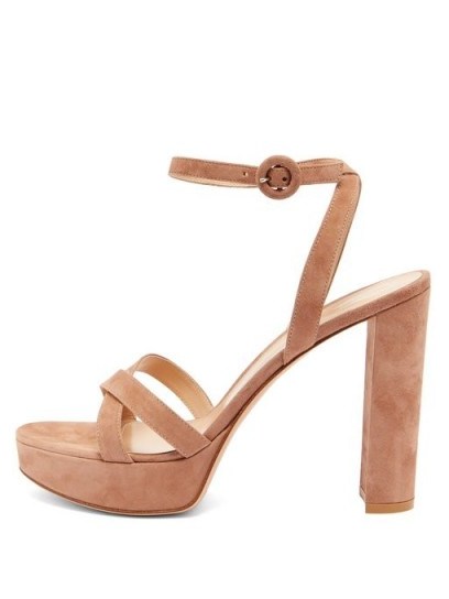 GIANVITO ROSSI Poppy 85 suede platform sandals ~ strappy dusty-pink platforms - flipped