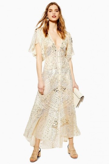 TOPSHOP Premium Embellished Midi Dress Ivory / shimmering occasion dresses - flipped