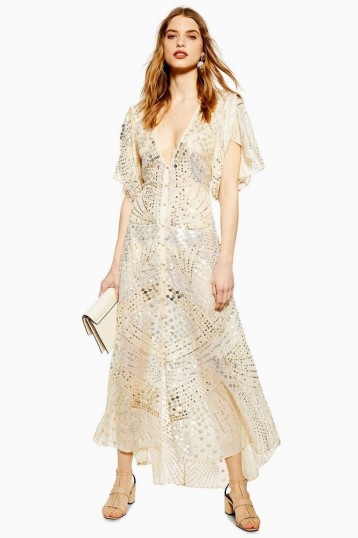 TOPSHOP Premium Embellished Midi Dress Ivory / shimmering occasion dresses