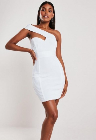Missguided premium white bandage one shoulder bodycon mini dress | party glamour - flipped