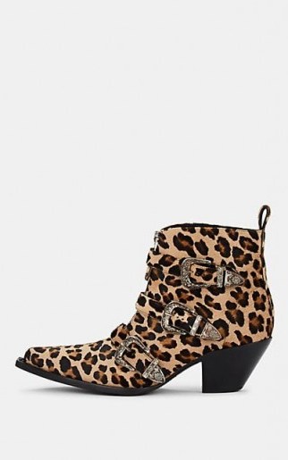 R13 Triple-Buckle Leopard-Print Ankle Boots ~ animal print western boot - flipped