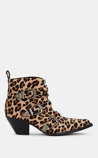 R13 Triple-Buckle Leopard-Print Ankle Boots ~ animal print western boot