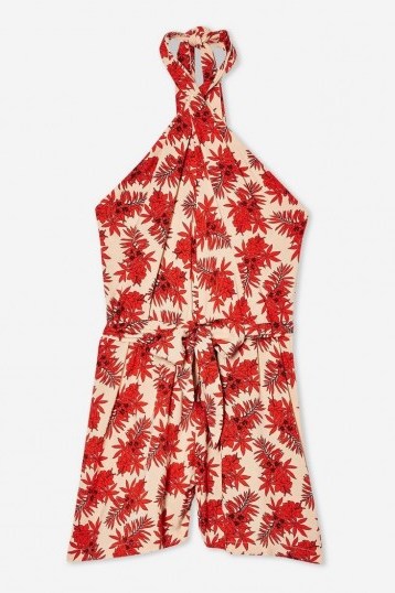 Topshop Red Palm Halter Neck Playsuit | retro summer playsuits - flipped