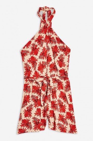 Topshop Red Palm Halter Neck Playsuit | retro summer playsuits