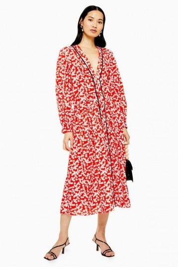 Topshop Red Printed Smock Dress | floral dresses - flipped
