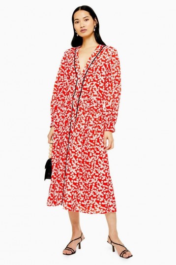 Topshop Red Printed Smock Dress | floral dresses