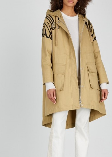 RED VALENTINO Camel embroidered cotton twill parka
