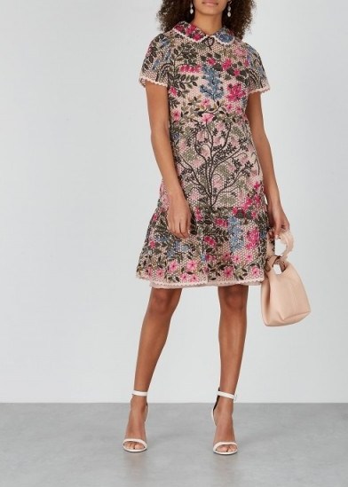 RED VALENTINO Pink floral-embroidered macramé dress - flipped