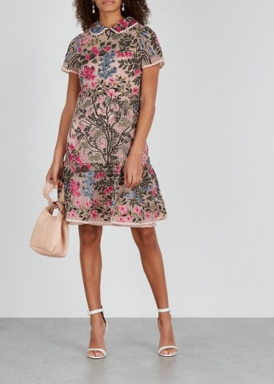 RED VALENTINO Pink floral-embroidered macramé dress