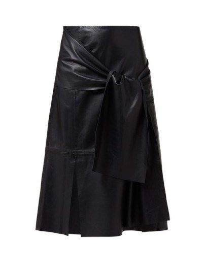 JOSEPH Renne tie-front black leather midi skirt - flipped